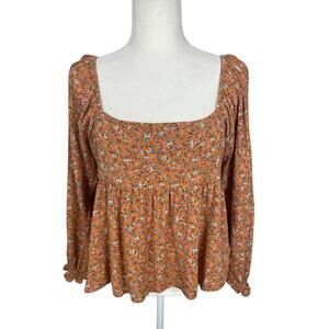 Hudson Gray Floral Milkmaid Top Size Large Babydoll Cottage Fairy Coquette